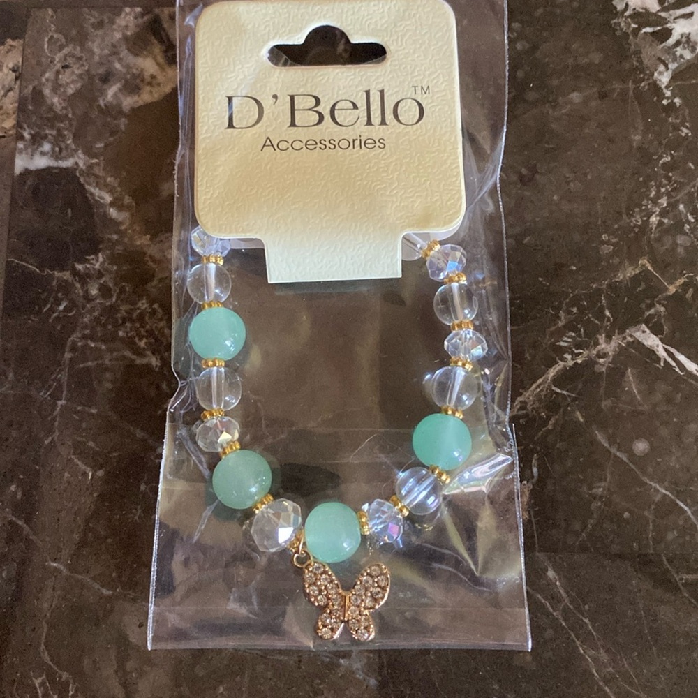 D’ Bello light green with white beaded butterfly bracelet.